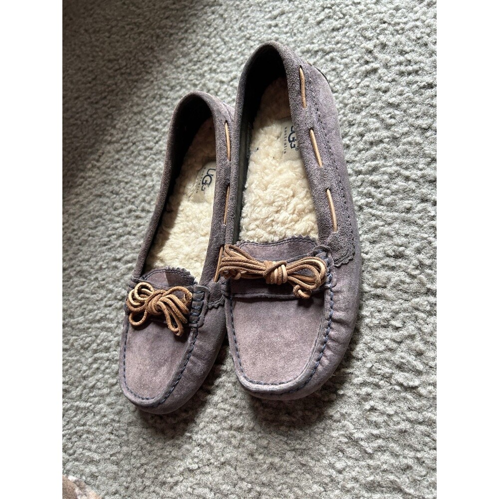 UGG Meena Women Sz 6.5 Purple/Brown Leather Moccasin Flats Slip-on Shoe 1006035
